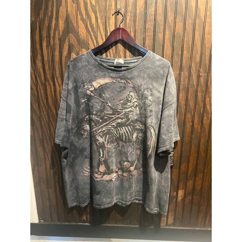 The Mountain Grim Reaper Skeleton Horse Graphic T-Shirt Grey Tie Dye Mens 3XL